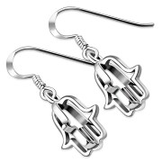 3D Hand Of Fatima Hamsa Sterling Silver Dangle Drop Hook Earrings, ep176